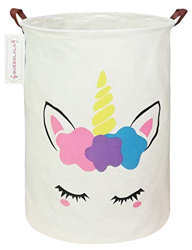 Product Cover QUEENLALA Large Storage Basket,Collapsible Round Storage Bin,Laundry Hamper/Bathroom/Home Decor/Baby Hamper/Boxes/Baby Clothing (Golden Unicorn)