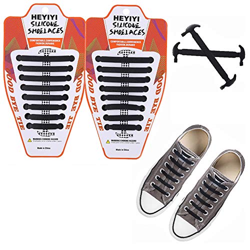 Product Cover HEYIYI No Tie Shoelaces Elastic Stretch Silicone Waterproof Sneakers Laces for Kids Adults (Black)