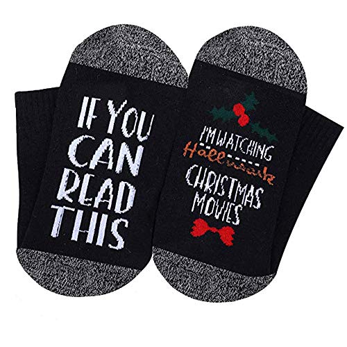 Product Cover If You Can Read This Socks, Christmas Movie Watching Socks, Xmas Gifts for Women Men Couples Novelty Funny Cotton Socks
