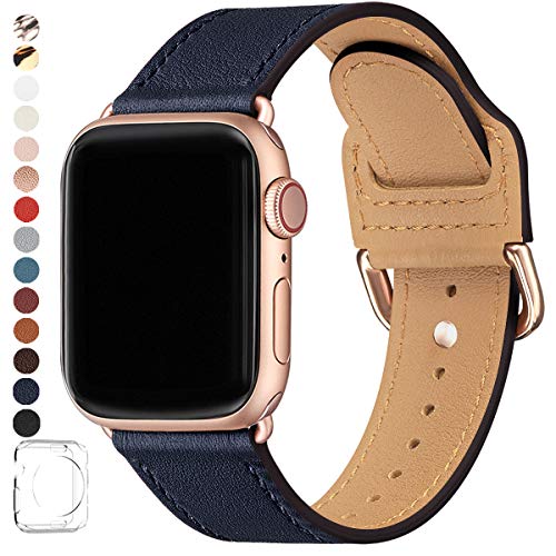 Product Cover POWER PRIMACY Bands Compatible with Apple Watch Band 38mm 40mm 42mm 44mm, Top Grain Leather Smart Watch Strap Compatible for Men Women iWatch Series 5 4 3 2 1 (Jewelry Blue/Rosegold, 38mm/40mm)