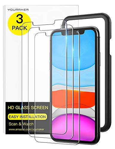 Product Cover YOUMAKER 3 Pack HD Tempered Glass Screen Protector for iPhone 11 & iPhone XR, Case Friendly with Easy Installation Alignment Frame Premium Tempered Glass Film for Apple iPhone XR/11 6.1 inch - 3 Packs