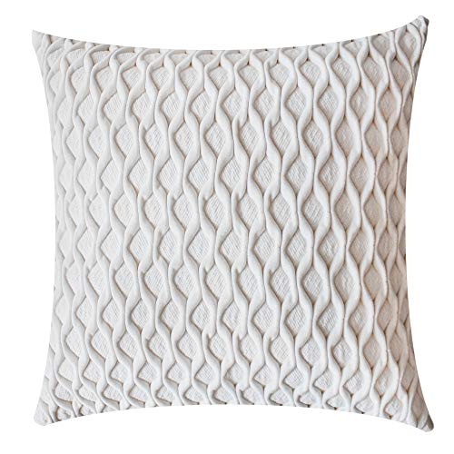 Product Cover Jeanzer Cozy Velvet Square Decorative Throw Pillow Cover Case for Sofa Cushion Couch Bedroom Home Christmas Decor,18 x 18 Inches, Cream (Without Pillow Insert)
