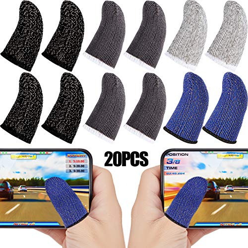 Product Cover Gaming Finger Sleeve Touchscreen Finger Sleeve Anti-Sweat Breathable Touchscreen Finger Sleeve for Mobile Phone Games (Black White Grey Blue, 20 Pieces)