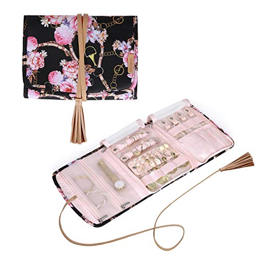 Product Cover bagsmart Travel Jewelry Organizer Case Foldable Floral Jewelry Roll with Tassel for Journey-Rings, Necklaces, Earrings, Bracelets