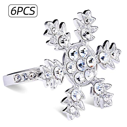 Product Cover ZeeDix Set of 6 Silver Rhinestone Snowflake Napkin Rings for Christmas Dinning Table Setting-Wedding Receptions, Christmas, Thanksgiving and Home Kitchen for Casual or Formal