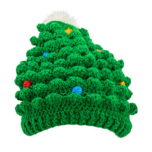 Product Cover Christmas Tree Winter Knitted Beanie Hat - Men & Women Ugly Xmas Sweater Accessory Green