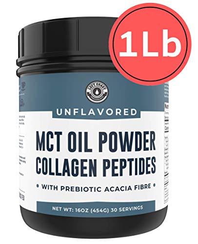 Product Cover MCT Oil Powder + Keto Collagen Peptides + Acacia Fibre 16oz (Unflavored) | 10g MCT, 5g Collagen | MCT Collagen for Coffee Creamer, Shakes, Smoothies, Ketogenic Low Carb Protein Powder