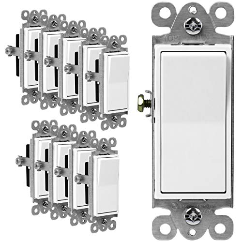 Product Cover ENERLITES Illuminated 3-Way Decorator Paddle Light Switch, Three Way, Push-In Side Wiring, Copper Wire Only, Grounding Screw, Residential Grade, 15A 120-277V, UL-Listed, 93160-W-10PCS, White 10 Pack