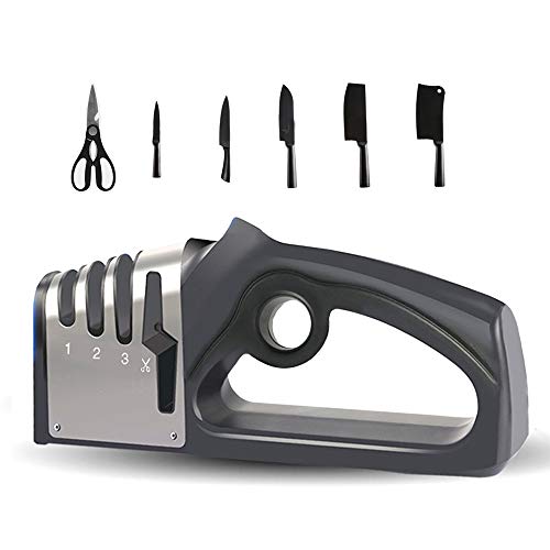 Product Cover Knife Sharpeners, 4 Stage Knife and Scissor Sharpeners，Kitchen Tools. User-Friendly Handle, Non-Slip Base