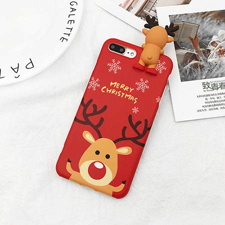 Product Cover Topwin Christmas Case for iPhone 7 Plus/8 Plus, Merry Christmas Soft TPU 3D Cute Cartoon Snowman Santa/Elk Pattern Cute Flexible Gift Case for Apple iPhone 7 Plus/8 Plus(Red)