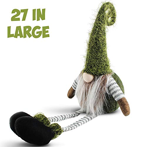 Product Cover Meriwoods Plush Tomte Gnome, 27 Inches Green Swedish Nisse with Dangled Feet, Scandinavian Christmas Decorations, Santa Doll Ornaments for Nordic Holiday Decor, Xmas Gift for Family Friends Kids