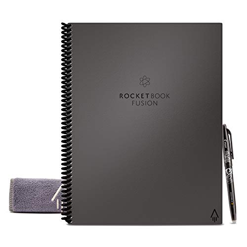 Product Cover Rocketbook Fusion Smart Reusable Notebook - Calendar, To-Do Lists, and Note Template Pages with 1 Pilot Frixion Pen & 1 Microfiber Cloth Included - Deep Space Gray Cover, Letter Size (8.5