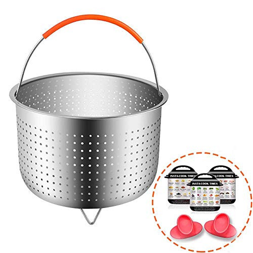 Product Cover Steamer Basket for Instant Pot 6-8 Qt 304 Stainless Steel Vegetable Basket 9in Pressure Cooker Accessories Set 6PCS, Silver Steamer Insert with Silicone Handle for Steaming Fruits Eggs