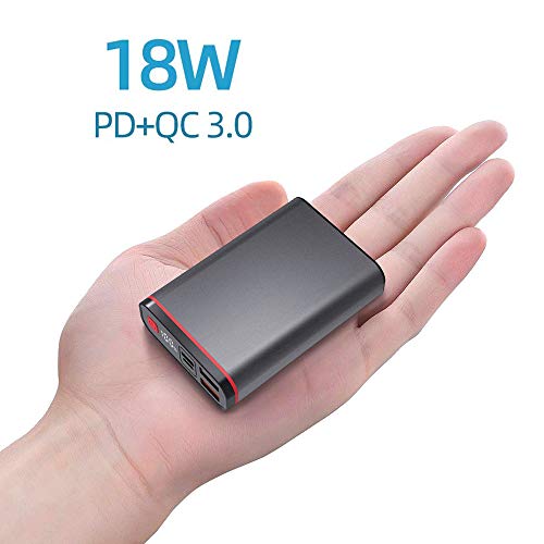Product Cover Portable Power Bank Chargers 10000mAh Type C PD 18W and 2 USB QC 3.0 Ports Small External Battery Packs LCD Display for iPhone iPad Huawei Samsung Android Mobile Phone Nintendo Switch Tablets (Gray)