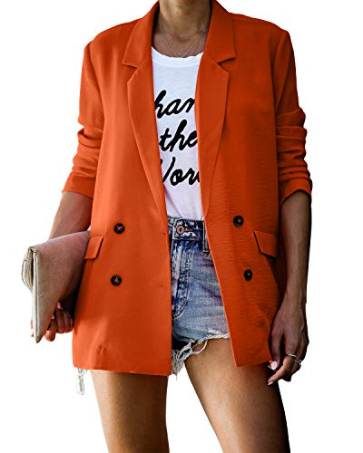 Product Cover kenoce Womens Casual Basic Work Office Blazer Elegant Long Sleeve Open Front Cardigan Jacket Orange Small