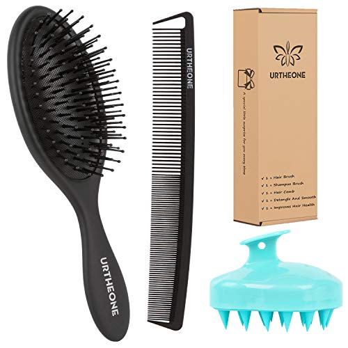 Product Cover Hair Brush, Hair Comb and Soft Silicone Scalp Massage Shampoo Brush Set for Women Men Kids Girls Detangling and Styling, Best Paddle HairBrush for Dry Wet Thick Thin Long Short Curly Natural Hair