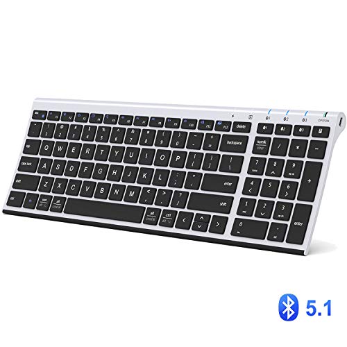 Product Cover iClever Bluetooth Keyboard, Multi Device Keyboard Rechargeable Bluetooth 5.1 with Number Pad Ergonomic Design Full Size Stable Connection Keyboard for iPad, iPhone, Mac, iOS, Android, Windows