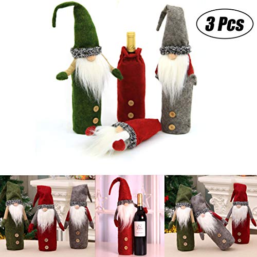 Product Cover 3pcs Christmas Wine Bottle Cover Christmas Sweater Wine Bottle Cover Red Wine Bags Sets Xmas Party Decorations