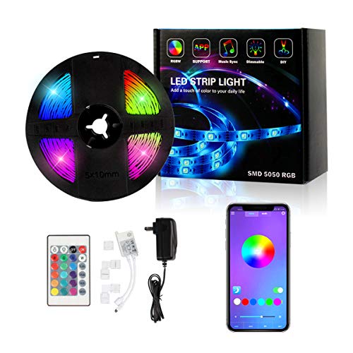 Product Cover LED Strip Lights,Cartaoo 16.5ft LED Rope Lights Flexible Color Changing Lights 5050 RGB LED Tape Lights with APP Controller Sync to Music Apply for Home,TV,Bedroom,Kitchen,Festival,Party Decoration