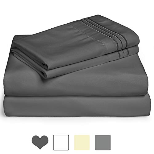 Product Cover Edilly Hotel Luxury Queen Bed Sheet Set 4 Piece - Ultra Soft Microfiber 1800 Series Bedding Deep Pocket Hypoallergenic Wrinkle & Fade Resistant (Dark Grey, Queen)