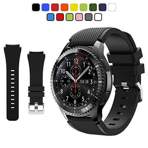 Product Cover Galaxy Watch 46mm Bands - Gear S3 Bands, 22mm Universal Soft Silicone Replacement Breathable Business Sport Bands for Samsung Galaxy Watch 46mm/Gear S3 Frontier/Classic Smart Watch(Black)