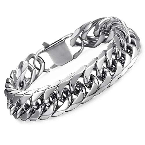 Product Cover Hermah Heavy Mens Bracelet Chain 316L Stainless Steel Silver Gold Black Color Punk Double Curb Cuban Rombo Link 10/15mm 7-11inch