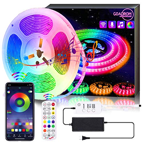 Product Cover LED Strip Lights, GOADROM 16.4FT Tape Light 5050 RGB Light Strips Work with APP Non-Waterproof Music Sync Color Changing+Bluetooth Controller+24Key Remote Control Decoration for Home, Kitchen, Party