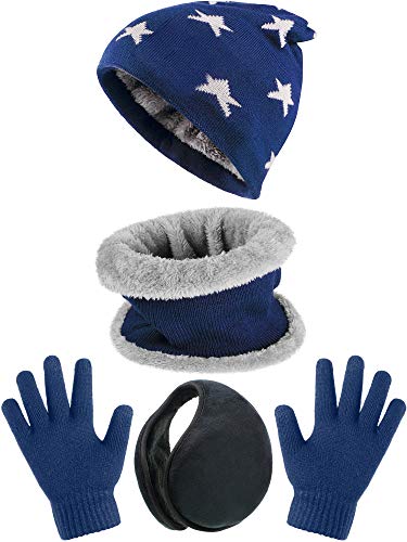 Product Cover Kids Winter Warm Set - Knitted Hats Fleece Lining Beanie Cap Scarf Gloves Earmuffs (Color Set 2)