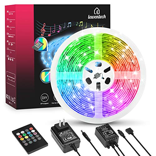 Product Cover LED Strip Lights Music Sync Color Changing RGB LED Strip 9.8FT SMD5050 Waterproof 20-Key Remote + Sensitive Built-in Mic Led Lights for Bedroom Room Party