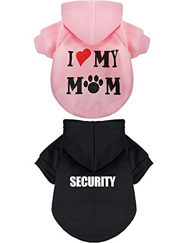 Product Cover SATINIOR 2 Pieces Pet Clothes Puppy Hoodie Sweater Dog Pullover Sweater I Love My Mom Dog Sweatshirt Warm Sweater (S, Black and Pink)