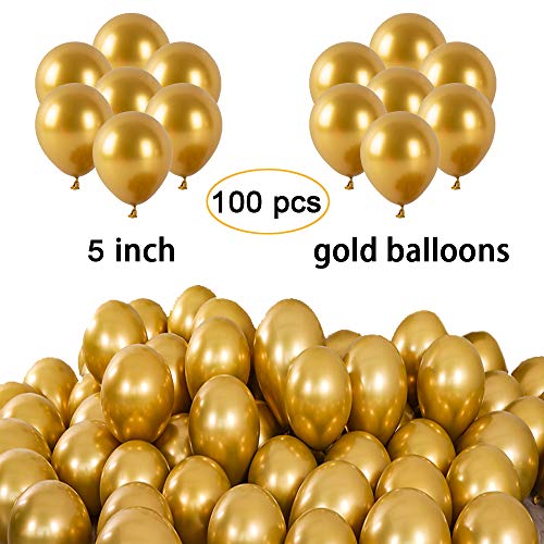 Product Cover ANAHAT Metallic Gold Balloons for Party 100 pcs 5 inch Thick Latex Chrome Balloons for Birthday Wedding Engagement Anniversary Christmas Festival Picnic or Any Friends & Family Party Decorations