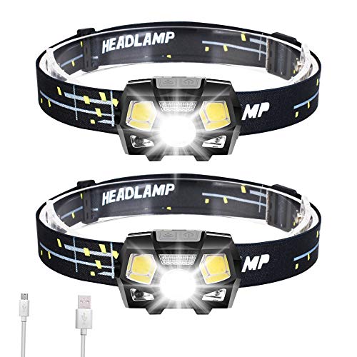 Product Cover 2Packs Rechargeable Headlamp Flashlights, Ultra Bright 500 Lumens LED Head Lamps with Red Light & Motion Sensor for Kids Adults, 5 Lighting Modes Waterproof Headlight for Running, Hiking, Camping