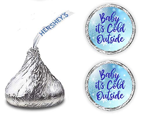 Product Cover Blue Baby its Cold Outside Kisses Stickers, (Set of 216), Snowflakes Baby Shower Chocolate Drops Labels Stickers Hershey's Kisses Party Favors Decor