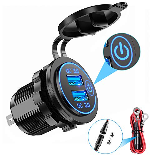 Product Cover YONHAN Quick Charge 3.0 Dual USB Car Charger with Switch, Waterproof 36W 12V USB Outlet Fast Charger Power Outlet for Marine Boat Motorcycle Truck Golf Cart and More