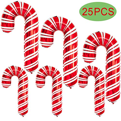 Product Cover 25PCS Christmas Candy Cane Foil Balloons - Lollipop Candy Party Decoration Balloons Christmas Party Supplies