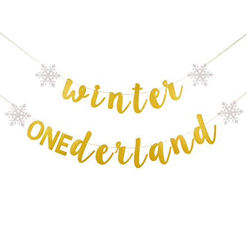 Product Cover Gold Glittery Winter Onederland Banner- Winter 1st Birthday Theme Party Decorations,First Birthday Decor,Birthday Banner Decor
