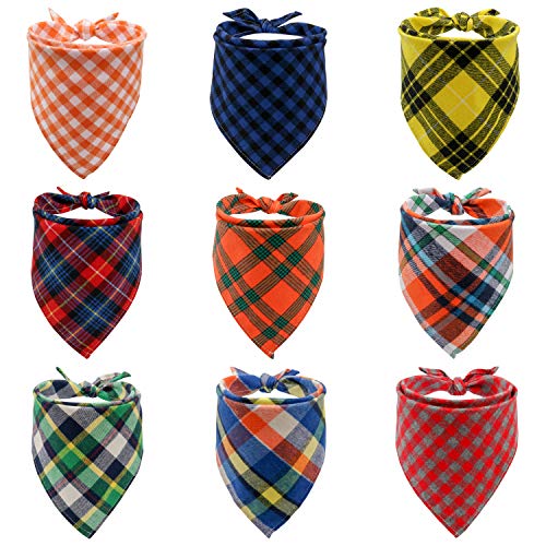 Product Cover FINDMAG 9 Pack Triangle Dog Bandana, Reversible Plaid Painting Bibs Scarf, Washable and Adjustable Kerchief Set for Dogs Cats Pets (Colorful)