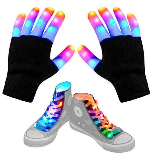Product Cover Aywewii LED Gloves for Kids Flashing Finger Light Up Gloves LED Shoelaces Set, LED Warm Gloves Kids Toys (Black)