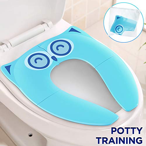 Product Cover Gimars Upgrade Stable Folding Travel Portable Potty Training Seat Cover Fits Most Toilet, No Falling by 6 Large Non-slip Silicone Stopper, Come with Carry Bag for Toddler Kid Boy Girl, Turquoise Color