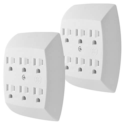 Product Cover GE 6 Adapter, 2 Pack, 3 Prong Outlets, Grounded, Wall Charger, Charging Station, 46852, Standard | White