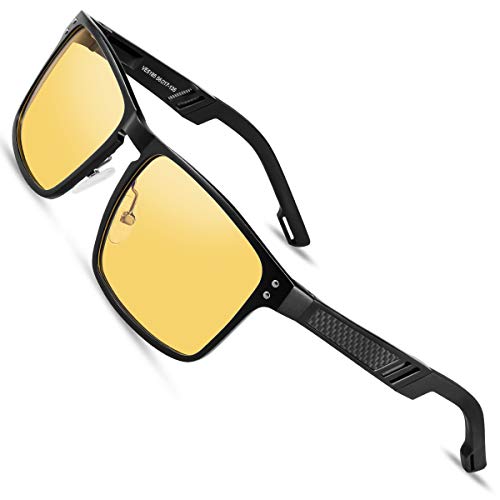 Product Cover VEOAY Night Vision Glasses - Anti-Glare Glasses for Men Women Al-Mg Metal Frame Safe Driving Glasses (Black Frame Yellow Lens A)