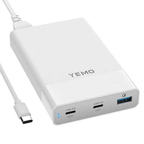 Product Cover USB C Charger, YEMO Type-C Charging Station with Power Delivery Total 90W 3-Port, USB C 60W&18W PD & QC 3.0 18W Power Adapter for MacBook Pro/Air iPad Pro, Pixel, iPhone 11/Pro/Max, Galaxy and More