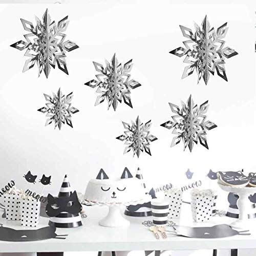 Product Cover Winter Wonderland Snowflakes Party Decorations 3D Card Hanging Paper Centerpieces for/Birthday/Christmastree/New Year/Baby Shower/Wedding Party/Shopwindow Supplies (Mirror Silver)