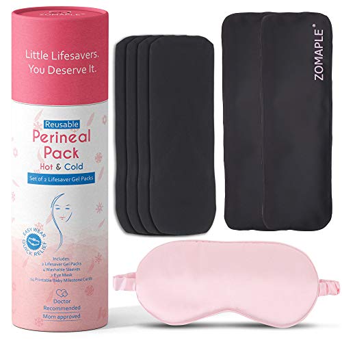Product Cover Perineal Ice Packs for Postpartum - Perineal Cold Pack Pads with 3 Washable Sleeves - Post Partum Kit for Pregnancy, Vaginal Discomfort & Hemorrhoid Pain Relief - Includes Eye Mask & Milestone Cards