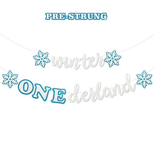 Product Cover Faisichocalato Winter Onederland Banner, Blue & White Snowflakes Garland Winter 1st Birthday Decor for Baby Girls Boys Winter Onederland Frozen Themed Snow Princess First Birthday Party Decorations