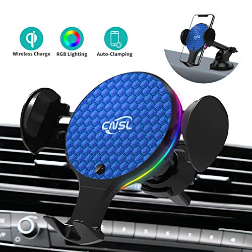 Product Cover Wireless Car Charger Mount,CNSL Auto Clmping Car Phone Holder with RGB Light,10W Qi Fast Charging Air Vent Windshield Dashboard Phone Stand,Compatible with iPhone Samsung and More (Blue)
