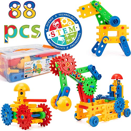 Product Cover cossy Engineering Blocks for Kids 15 Shapes Super Fun Colorful Gears Building Set, 88 PCS - STEM Educational Fun Toy Set for 3 Years and up, 3D Building Toys Set Gift for Boys & Girls