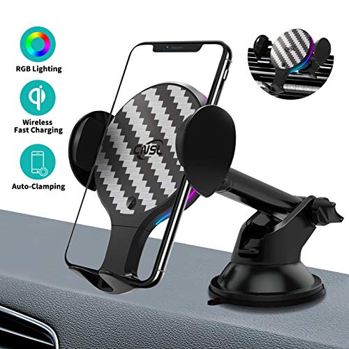 Product Cover Wireless Car Charger Mount,CNSL Auto Clmping Car Phone Holder with RGB Light,10W Qi Fast Charging Air Vent Windshield Dashboard Phone Stand,Compatible with iPhone Samsung and More (Gray)