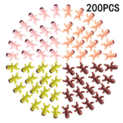 Product Cover Lamoutor 200 Pieces Mini Plastic Babies Mixed Race For Baby Shower Party Favor Supplies Ice Cube Game Party Decorations 1 Inch (Dark Brown, Latin, Pink, Green)