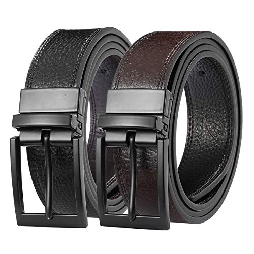 Product Cover CIEORA Men's Belt Genuine Leather Casual Dress Fashion Reversible Buckle For 2 Colors Black Brown (E02Black, 120cm(37-43 inch waist))